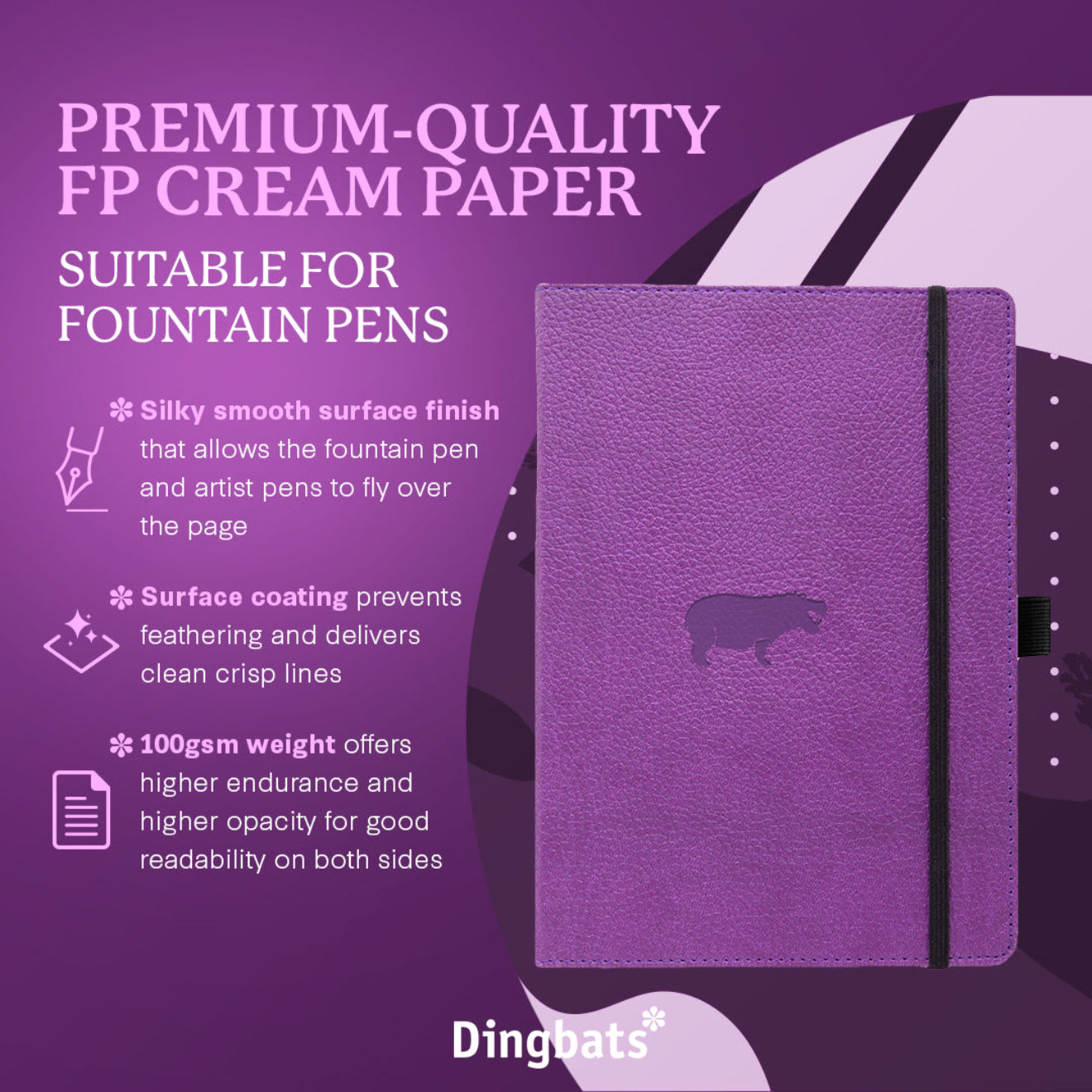 Purple Hippo A6 (9.5 x 14.5 cm)